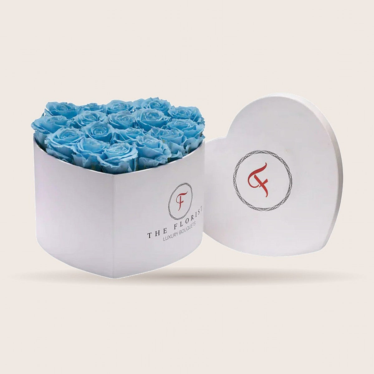 Passion XL com rosas preservadas azuis em caixa branca | The Florist Portugal